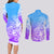 Polynesian Sunset Plumeria Couples Matching Long Sleeve Bodycon Dress and Long Sleeve Button Shirts Pacific Island Tribal Blue Style LT9 - Polynesian Pride