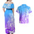 Polynesian Sunset Plumeria Couples Matching Off Shoulder Maxi Dress and Hawaiian Shirt Pacific Island Tribal Blue Style LT9 - Polynesian Pride