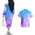 Polynesian Sunset Plumeria Couples Matching Off The Shoulder Long Sleeve Dress and Hawaiian Shirt Pacific Island Tribal Blue Style LT9 - Polynesian Pride