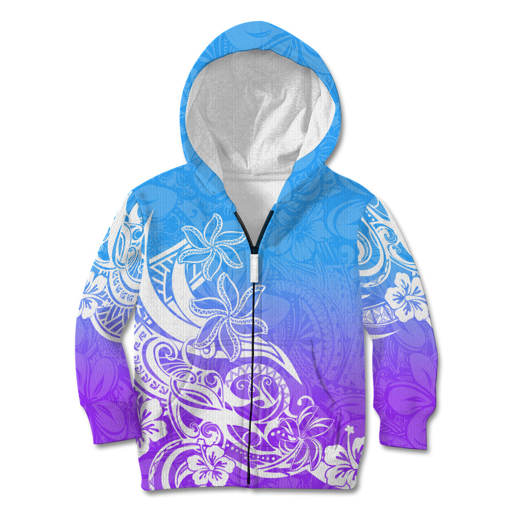 Polynesian Sunset Plumeria Kid Hoodie Pacific Island Tribal Blue Style LT9 Zip Hoodie Blue - Polynesian Pride