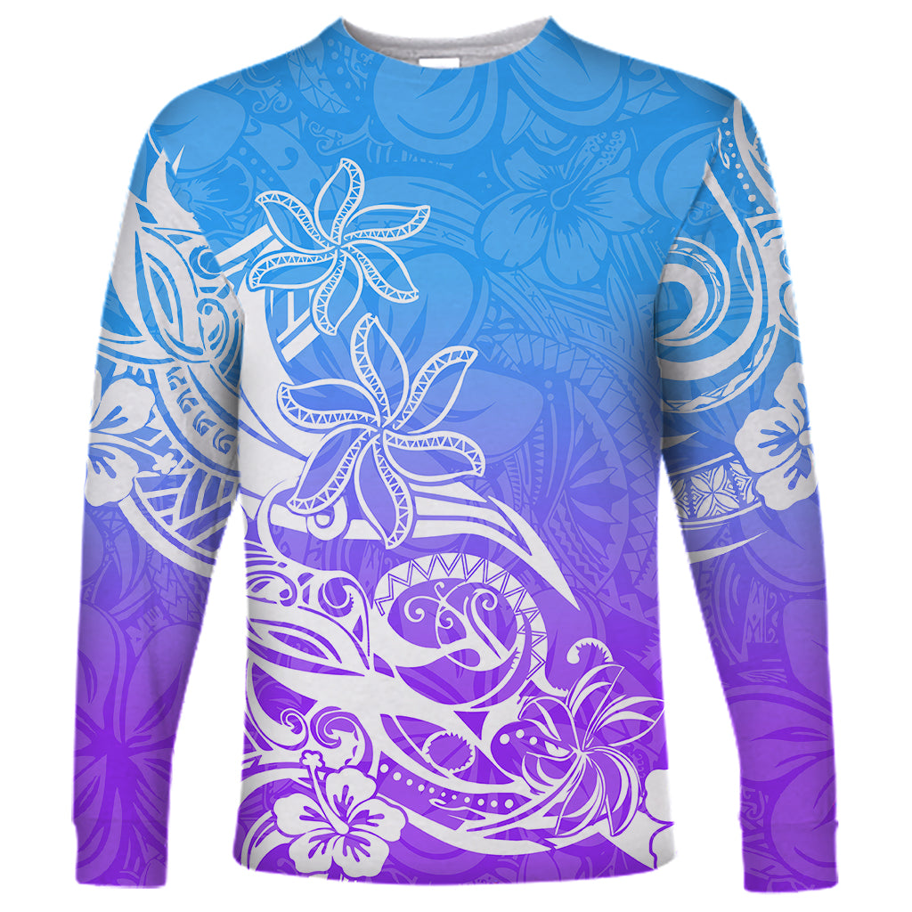 Polynesian Sunset Plumeria Long Sleeve Shirt Pacific Island Tribal Blue Style LT9 Unisex Blue - Polynesian Pride