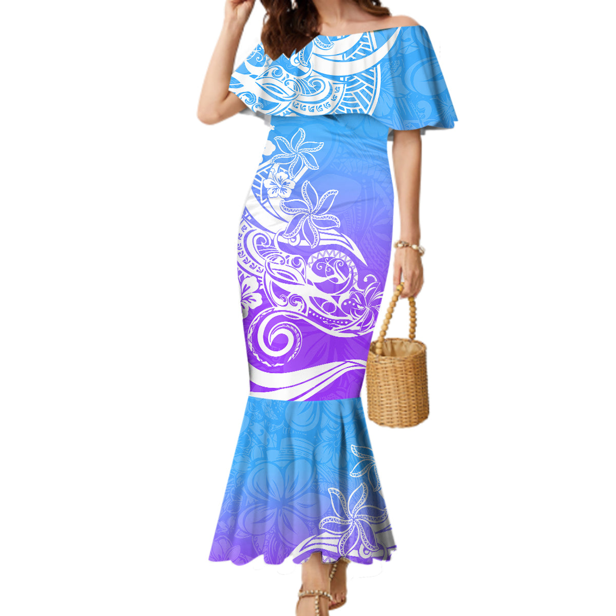 Polynesian Sunset Plumeria Mermaid Dress Pacific Island Tribal Blue Style LT9 Women Blue - Polynesian Pride