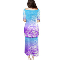 Polynesian Sunset Plumeria Puletasi Pacific Island Tribal Blue Style LT9 - Polynesian Pride