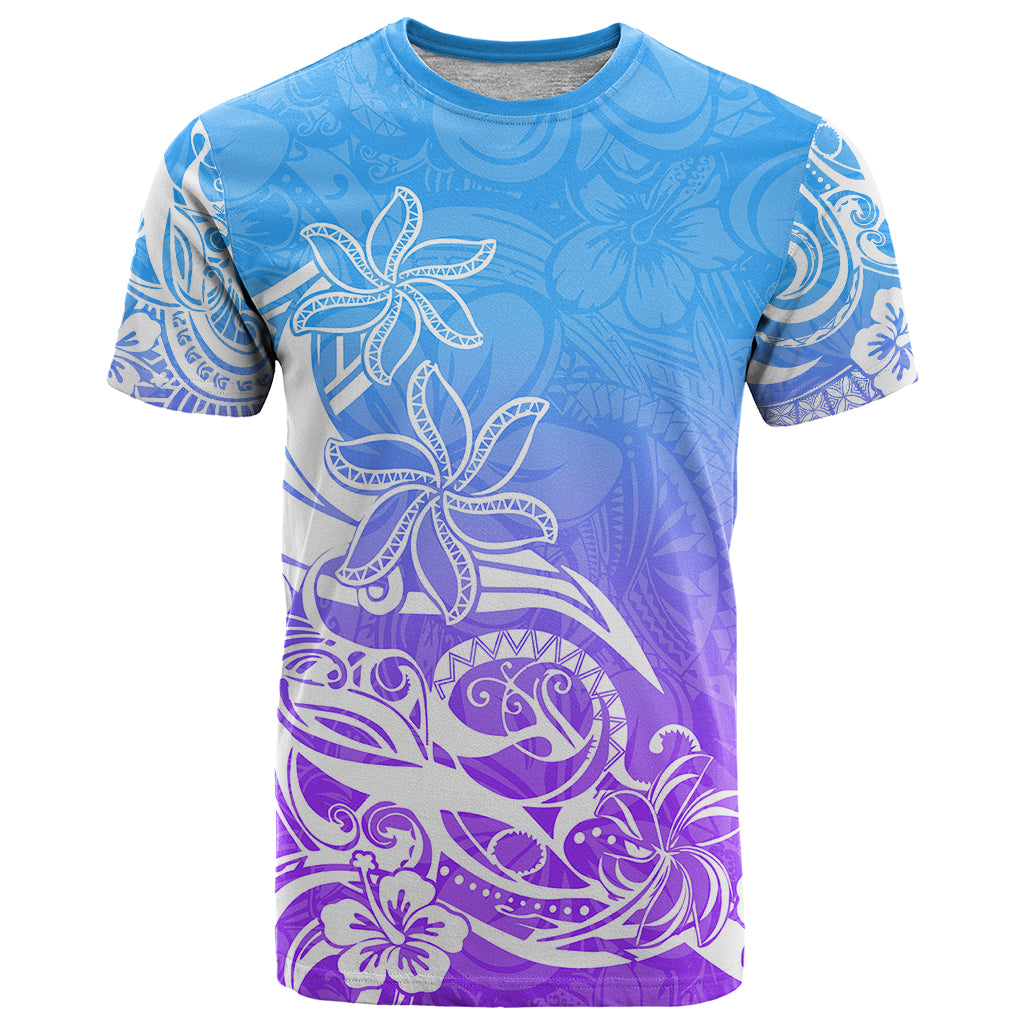 Polynesian Sunset Plumeria T Shirt Pacific Island Tribal Blue Style LT9 Blue - Polynesian Pride