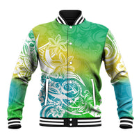 Polynesian Sunset Plumeria Baseball Jacket Pacific Island Tribal Green Style LT9 Unisex Green - Polynesian Pride