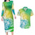 Polynesian Sunset Plumeria Couples Matching Long Sleeve Bodycon Dress and Hawaiian Shirt Pacific Island Tribal Green Style LT9 Green - Polynesian Pride