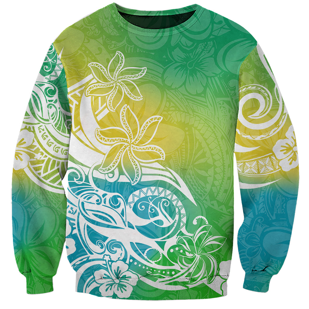 Polynesian Sunset Plumeria Sweatshirt Pacific Island Tribal Green Style LT9 Unisex Green - Polynesian Pride