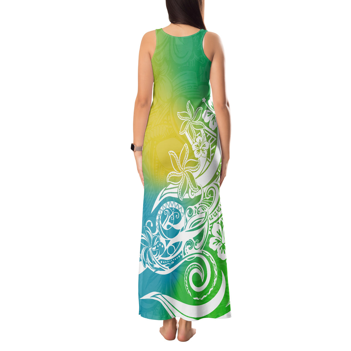 Polynesian Sunset Plumeria Tank Maxi Dress Pacific Island Tribal Green Style LT9 - Polynesian Pride