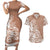 Polynesian Sunset Plumeria Couples Matching Short Sleeve Bodycon Dress and Hawaiian Shirt Pacific Island Tribal Nude Style LT9 Nude - Polynesian Pride