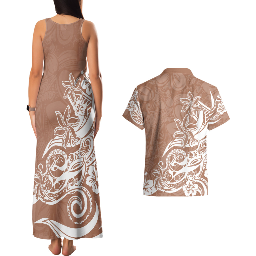 Polynesian Sunset Plumeria Couples Matching Tank Maxi Dress and Hawaiian Shirt Pacific Island Tribal Nude Style LT9 - Polynesian Pride