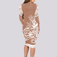 Polynesian Sunset Plumeria Long Sleeve Bodycon Dress Pacific Island Tribal Nude Style LT9 - Polynesian Pride