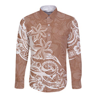 Polynesian Sunset Plumeria Long Sleeve Button Shirt Pacific Island Tribal Nude Style LT9 Unisex Nude - Polynesian Pride