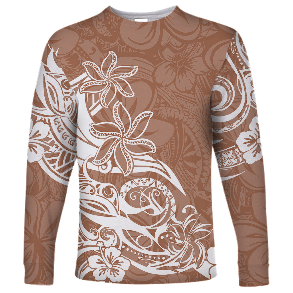 Polynesian Sunset Plumeria Long Sleeve Shirt Pacific Island Tribal Nude Style LT9 Unisex Nude - Polynesian Pride