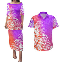 Polynesian Sunset Plumeria Couples Matching Puletasi Dress and Hawaiian Shirt Pacific Island Tribal Purple Style LT9 Purple - Polynesian Pride