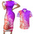 Polynesian Sunset Plumeria Couples Matching Short Sleeve Bodycon Dress and Hawaiian Shirt Pacific Island Tribal Purple Style LT9 Purple - Polynesian Pride