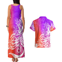 Polynesian Sunset Plumeria Couples Matching Tank Maxi Dress and Hawaiian Shirt Pacific Island Tribal Purple Style LT9 - Polynesian Pride