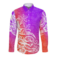 Polynesian Sunset Plumeria Long Sleeve Button Shirt Pacific Island Tribal Purple Style LT9 Unisex Purple - Polynesian Pride