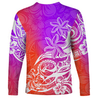 Polynesian Sunset Plumeria Long Sleeve Shirt Pacific Island Tribal Purple Style LT9 - Polynesian Pride