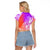Polynesian Sunset Plumeria Raglan Cropped T Shirt Pacific Island Tribal Purple Style LT9 - Polynesian Pride