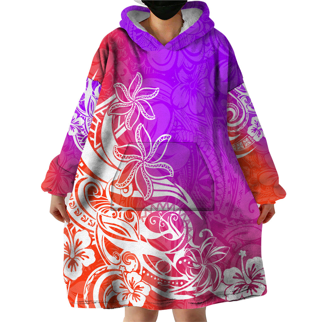 Polynesian Sunset Plumeria Wearable Blanket Hoodie Pacific Island Tribal Purple Style LT9 - Polynesian Pride