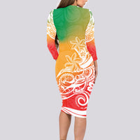 Polynesian Sunset Plumeria Long Sleeve Bodycon Dress Pacific Island Tribal Reggae Style LT9 - Polynesian Pride