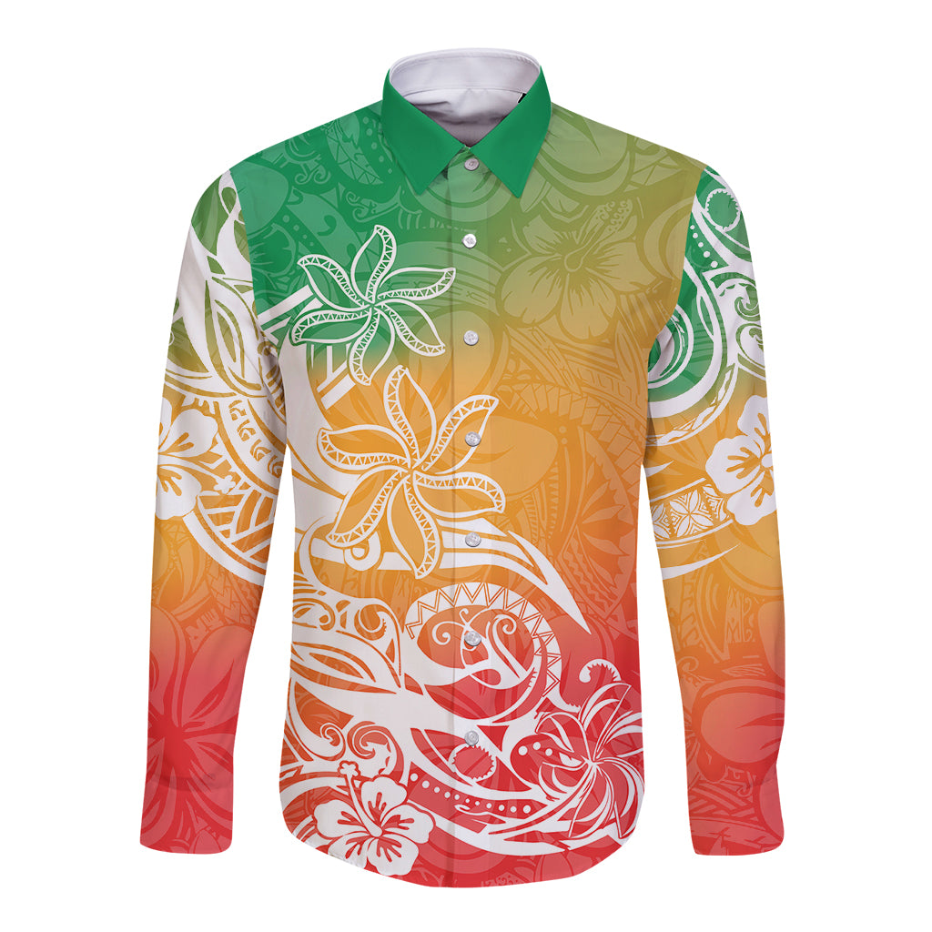 Polynesian Sunset Plumeria Long Sleeve Button Shirt Pacific Island Tribal Reggae Style LT9 Unisex Reggae - Polynesian Pride