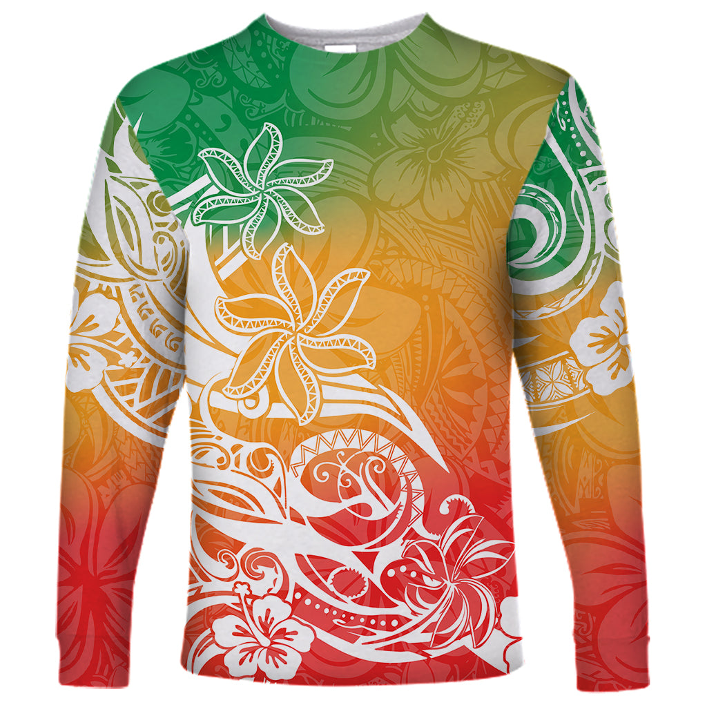 Polynesian Sunset Plumeria Long Sleeve Shirt Pacific Island Tribal Reggae Style LT9 Unisex Reggae - Polynesian Pride