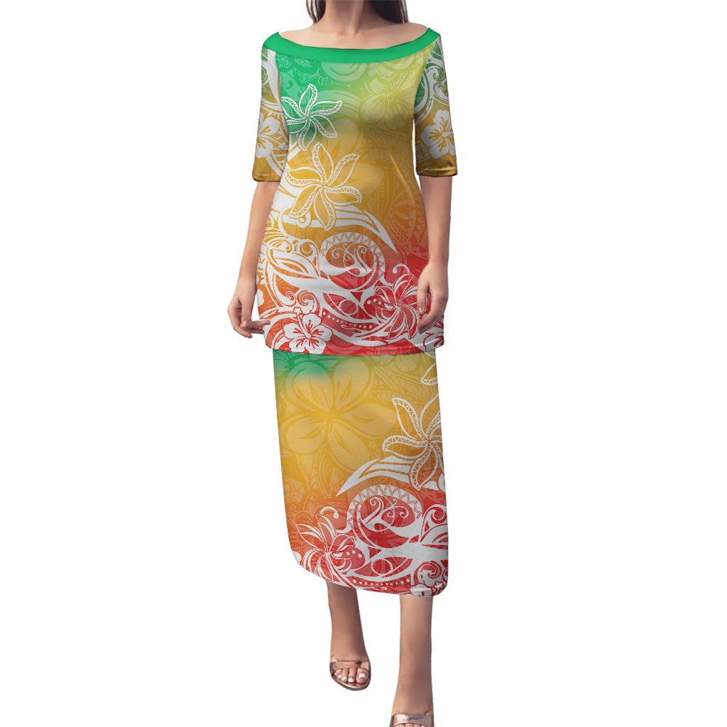 Polynesian Sunset Plumeria Puletasi Pacific Island Tribal Reggae Style LT9 Long Dress Reggae - Polynesian Pride