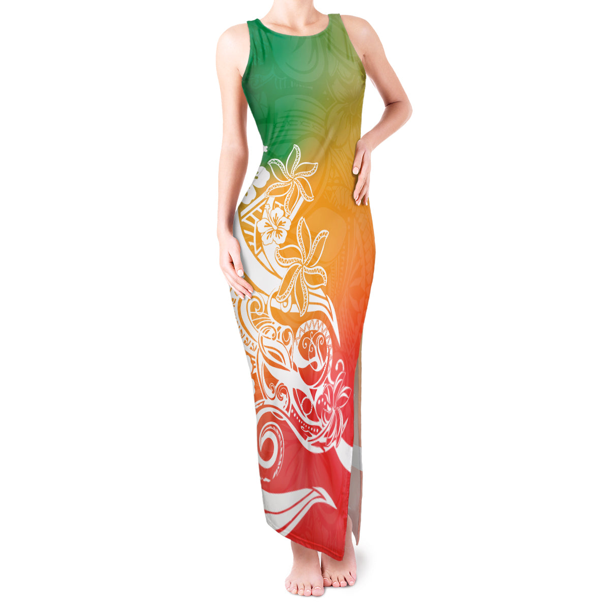 Polynesian Sunset Plumeria Tank Maxi Dress Pacific Island Tribal Reggae Style LT9 Women Reggae - Polynesian Pride