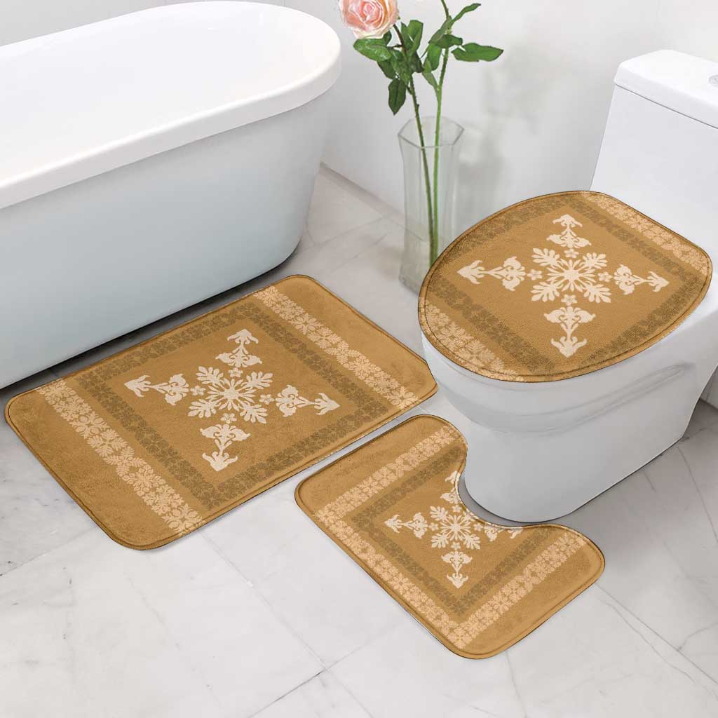 Hawaiian Quilt Block Design Bathroom Set Gold Hawaii Culture Motifs - Polynesian Pride