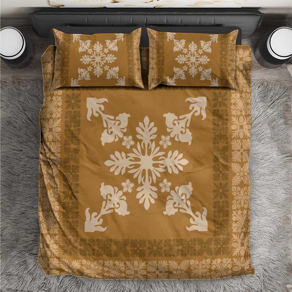 Hawaiian Quilt Block Design Bedding Set Gold Hawaii Culture Motifs LT9 Gold - Polynesian Pride