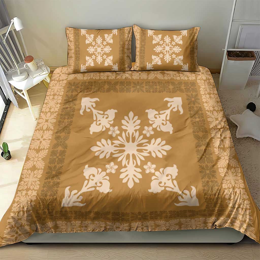 Hawaiian Quilt Block Design Bedding Set Gold Hawaii Culture Motifs LT9 - Polynesian Pride