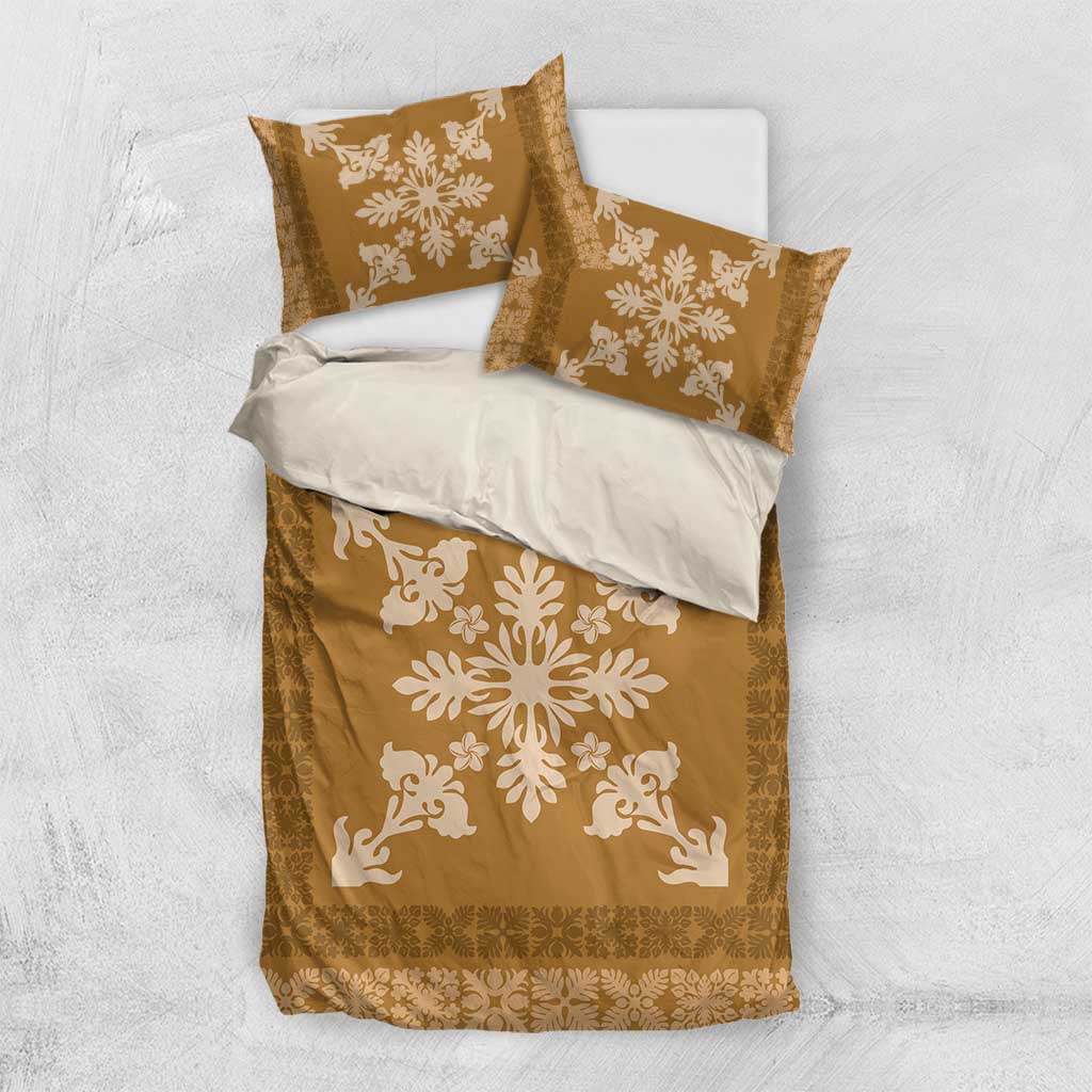 Hawaiian Quilt Block Design Bedding Set Gold Hawaii Culture Motifs LT9 US Twin 172cm x 218cm Gold - Polynesian Pride