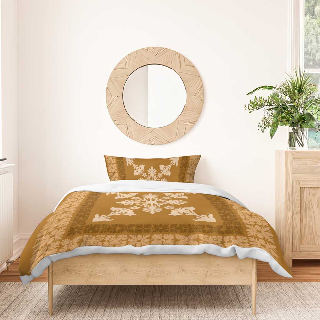 Hawaiian Quilt Block Design Bedding Set Gold Hawaii Culture Motifs LT9 - Polynesian Pride