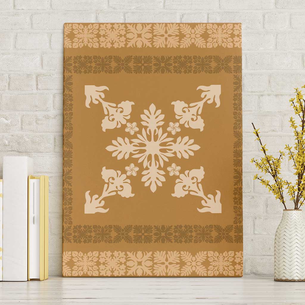 Hawaiian Quilt Block Design Canvas Wall Art Gold Hawaii Culture Motifs LT9 Without Frame Gold - Polynesian Pride