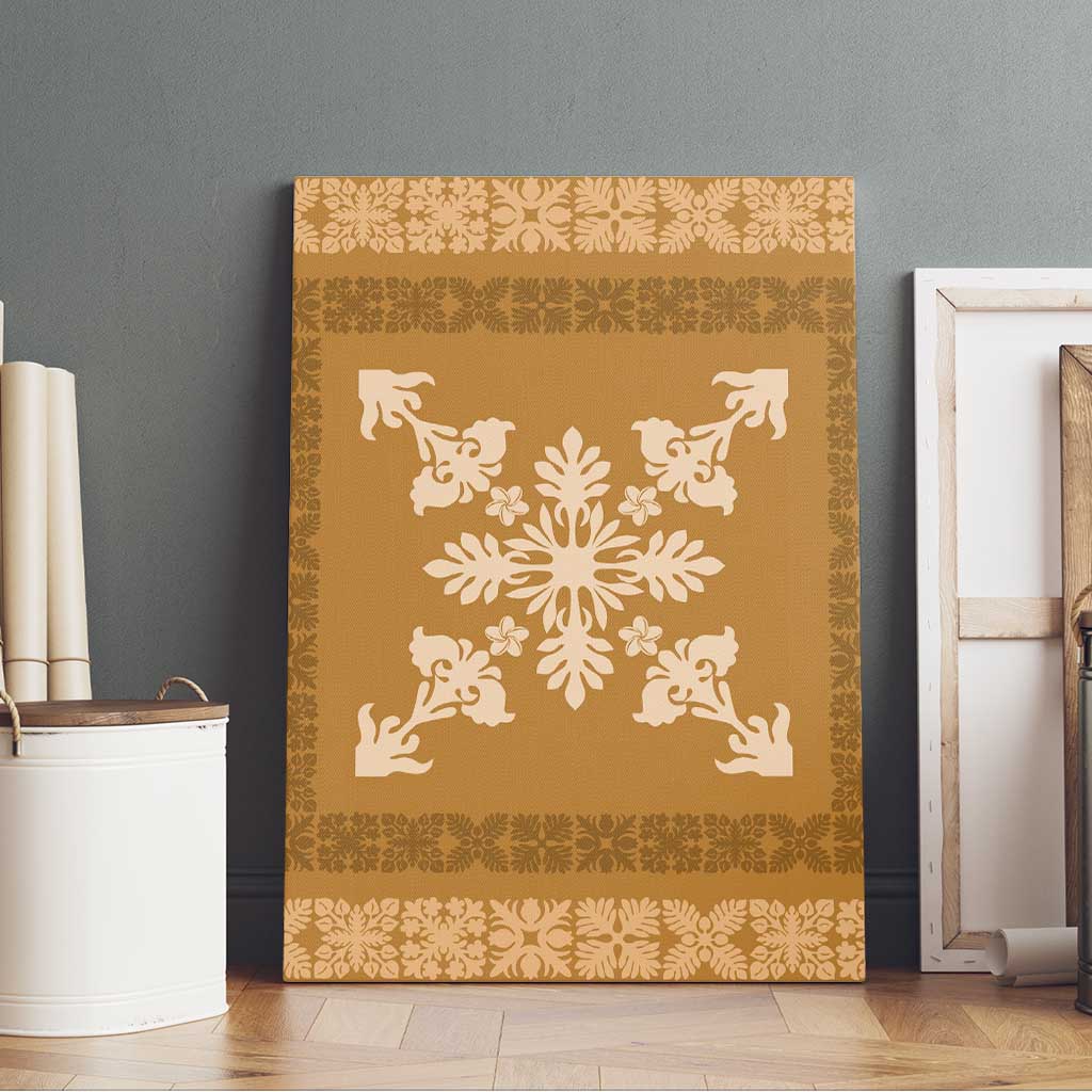 Hawaiian Quilt Block Design Canvas Wall Art Gold Hawaii Culture Motifs LT9 - Polynesian Pride