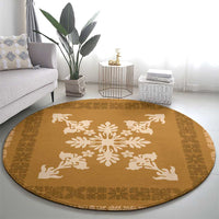 Hawaiian Quilt Block Design Round Carpet Gold Hawaii Culture Motifs - Polynesian Pride