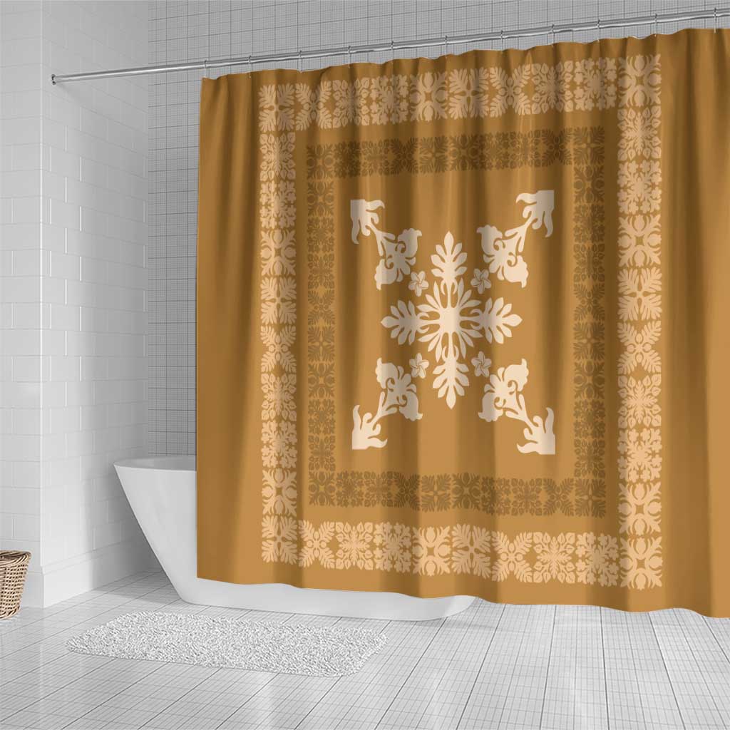Hawaiian Quilt Block Design Shower Curtain Gold Hawaii Culture Motifs LT9 - Polynesian Pride