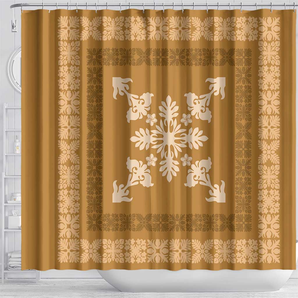 Hawaiian Quilt Block Design Shower Curtain Gold Hawaii Culture Motifs LT9 - Polynesian Pride