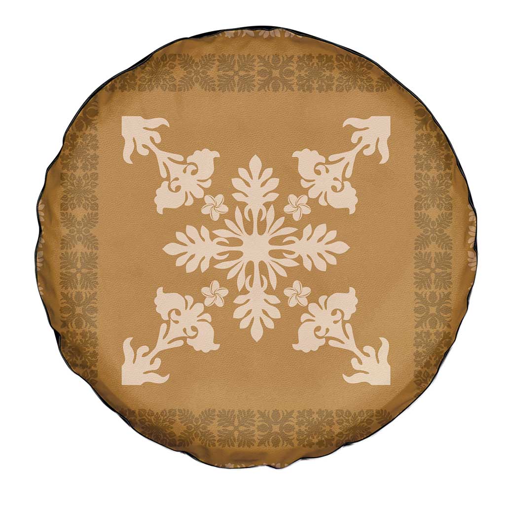 Hawaiian Quilt Block Design Spare Tire Cover Gold Hawaii Culture Motifs - Polynesian Pride