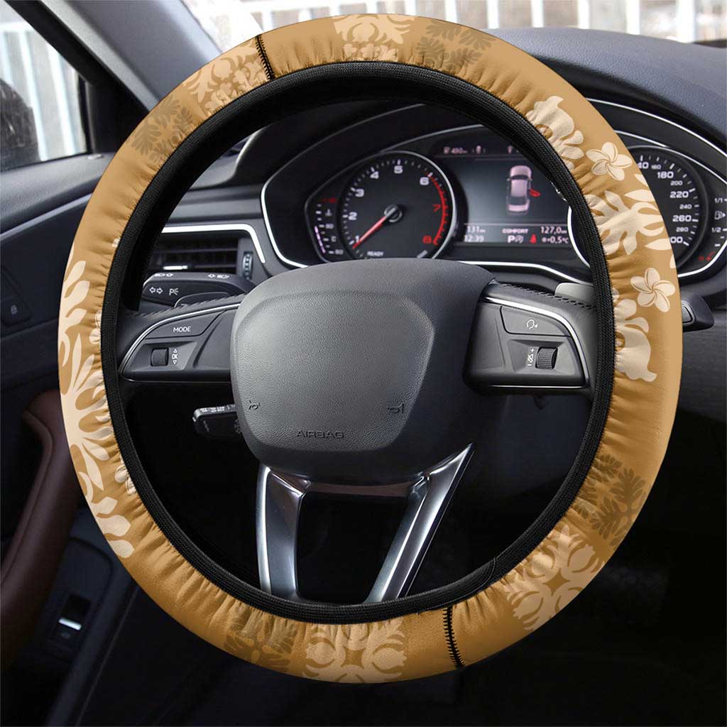 Hawaiian Quilt Block Design Steering Wheel Cover Gold Hawaii Culture Motifs - Polynesian Pride