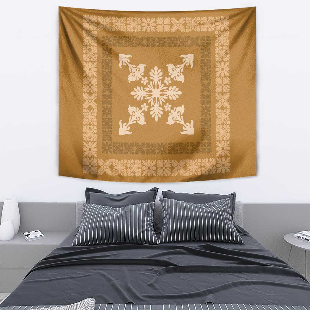 Hawaiian Quilt Block Design Tapestry Gold Hawaii Culture Motifs - Polynesian Pride