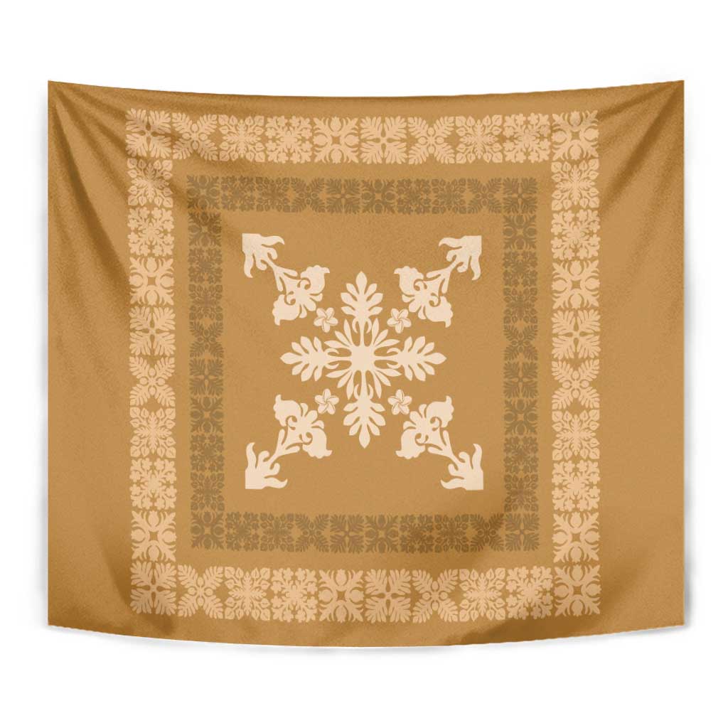 Hawaiian Quilt Block Design Tapestry Gold Hawaii Culture Motifs - Polynesian Pride