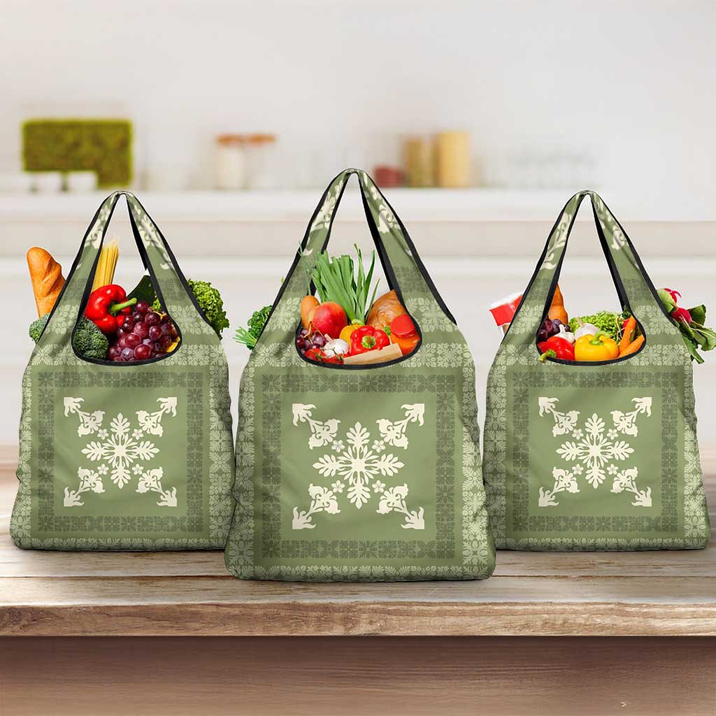 Hawaiian Quilt Block Design Grocery Bag Lime Hawaii Culture Motifs - Polynesian Pride