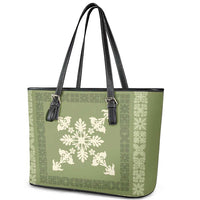 Hawaiian Quilt Block Design Leather Tote Bag Lime Hawaii Culture Motifs - Polynesian Pride