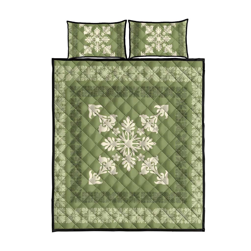 Hawaiian Quilt Block Design Quilt Bed Set Lime Hawaii Culture Motifs - Polynesian Pride