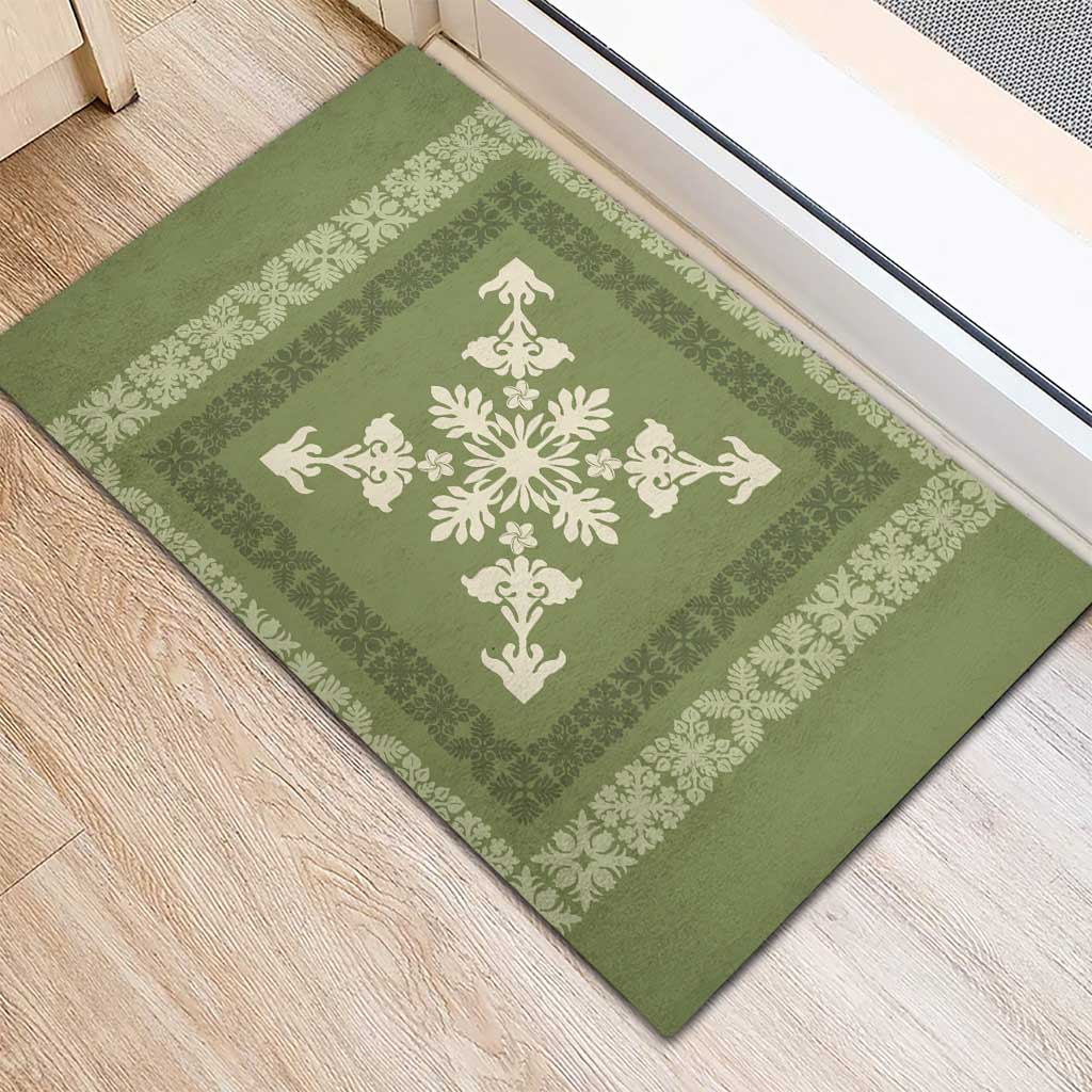 Hawaiian Quilt Block Design Rubber Doormat Lime Hawaii Culture Motifs - Polynesian Pride