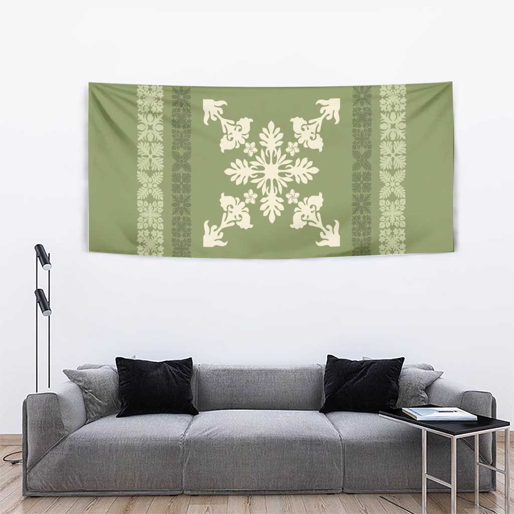 Hawaiian Quilt Block Design Tapestry Lime Hawaii Culture Motifs - Polynesian Pride