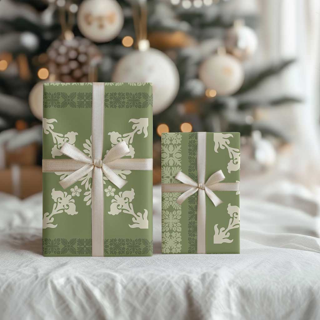 Hawaiian Quilt Block Design Wrapping Paper Lime Hawaii Culture Motifs - Polynesian Pride