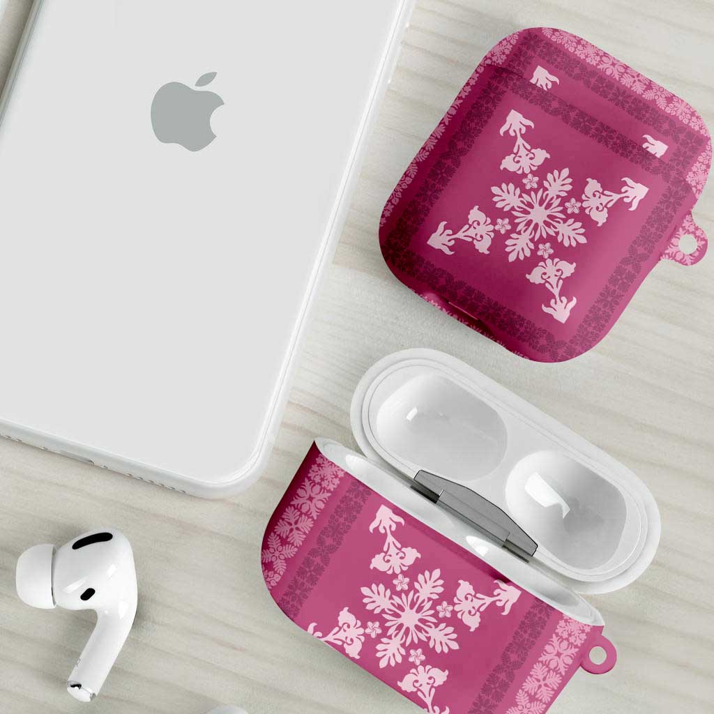 Hawaiian Quilt Block Design AirPods Case Pink Hawaii Culture Motifs - Polynesian Pride
